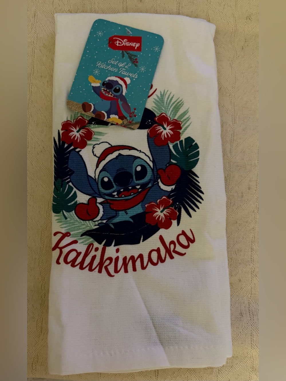 Disney White Kitchen Towel with Stitch Kalikimaka Design Pack of 2